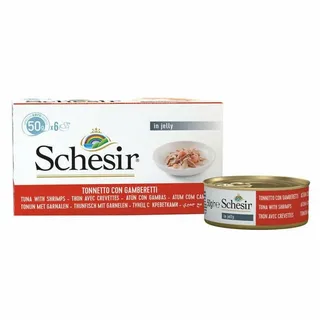 SCHESİR TAM VE DENGELİ TON BALIĞI İLE KARİDESLİ JÖLE İÇİNDE KEDİ KONSERVESİ MULTİPACK 6X50G