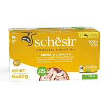SCHESİR TAM VE DENGELİ TON BALIĞI İLE TAVUKLU JÖLE İÇİNDE KEDİ KONSERVESİ MULTİPACK 6X50G
